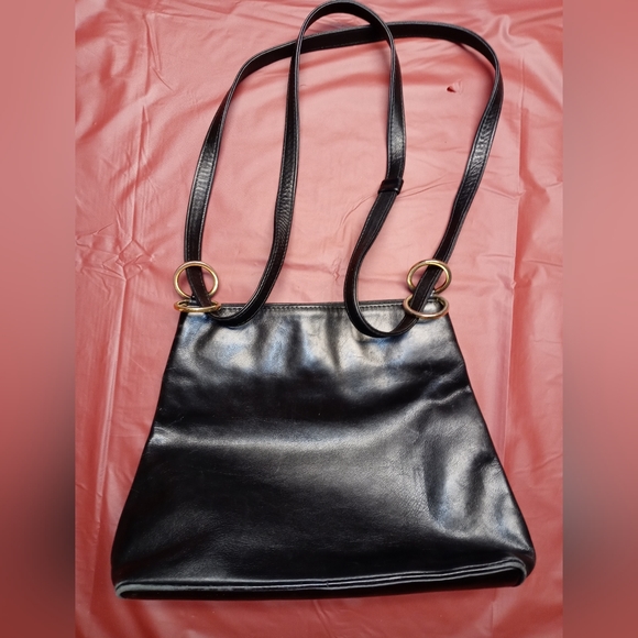 Paloma Picasso Black Leather "X" Convertble Shoulder Bag w/Gold Accents - Picture 2 of 11